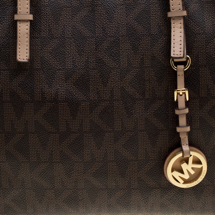 Pre Owned Michael Kors Brown Monogram Coated Canvas Jet Set Tote