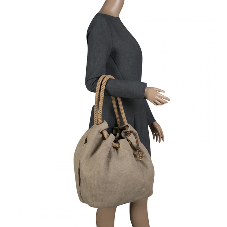 Pre Owned Michael Michael Kors Beige Canvas Hobo 