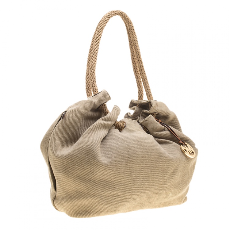 Pre Owned Michael Michael Kors Beige Canvas Hobo 