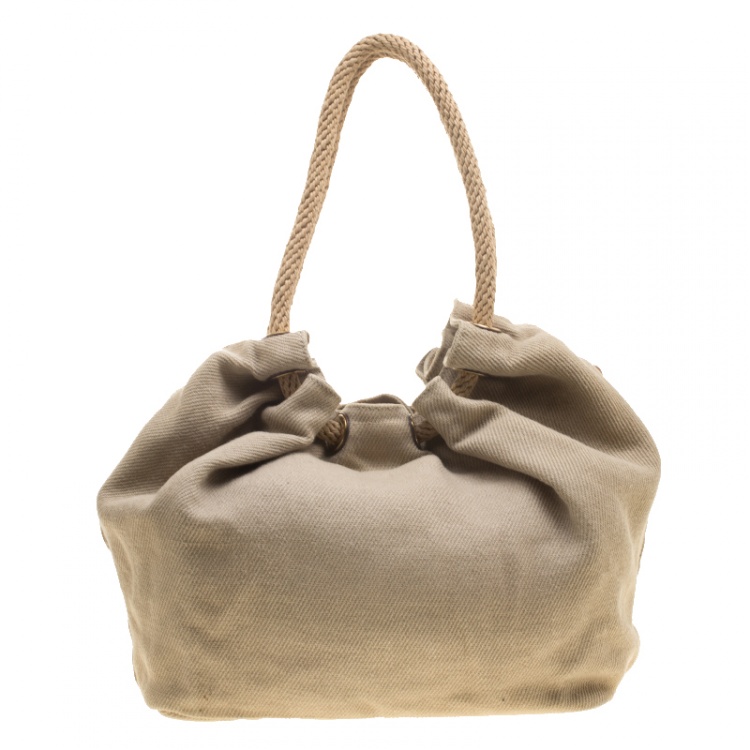 Pre Owned Michael Michael Kors Beige Canvas Hobo 
