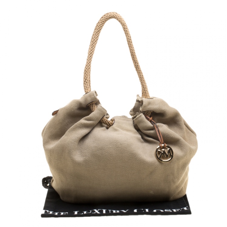 Pre Owned Michael Michael Kors Beige Canvas Hobo 