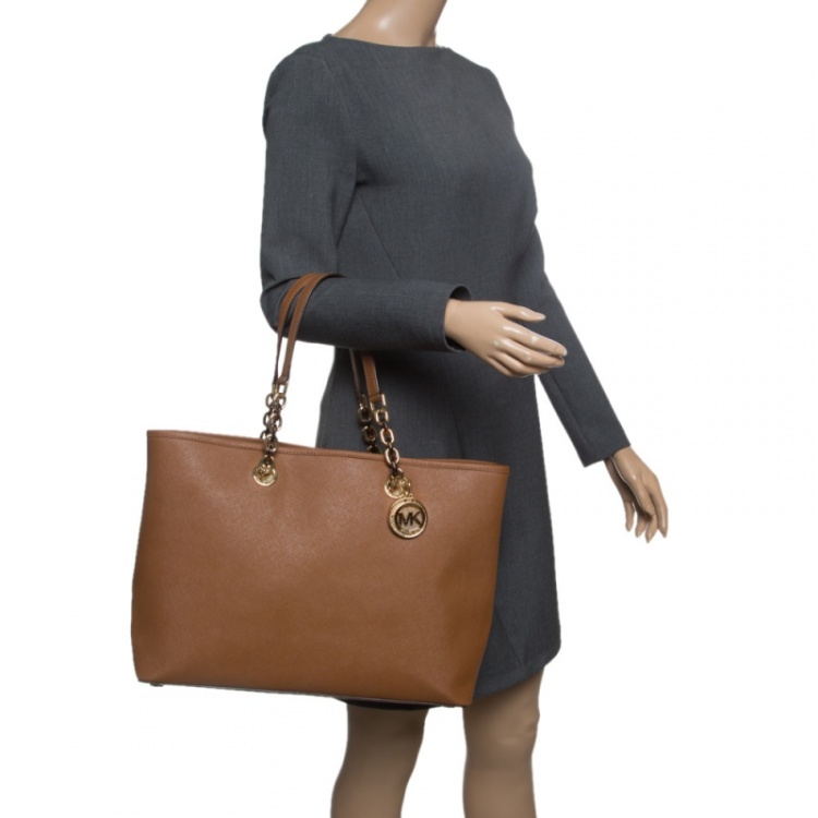 Pre Owned MICHAEL Michael Kors Brown Saffiano Leather Large Cynthia Tote with Wallet