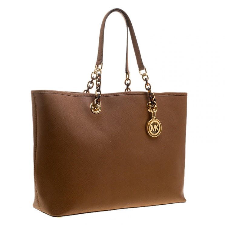 Pre Owned MICHAEL Michael Kors Brown Saffiano Leather Large Cynthia Tote with Wallet