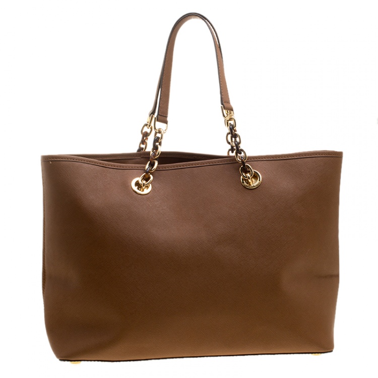 Pre Owned MICHAEL Michael Kors Brown Saffiano Leather Large Cynthia Tote with Wallet