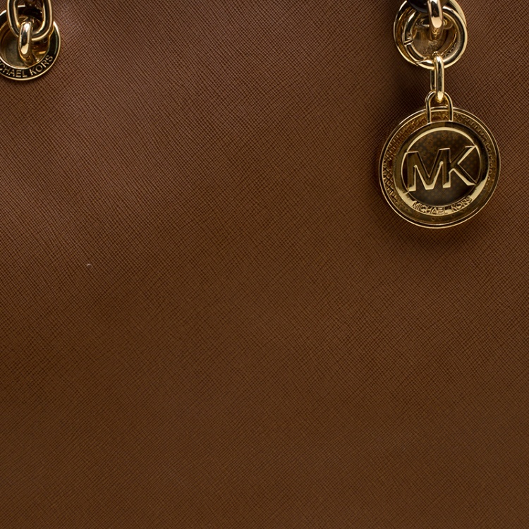 Pre Owned MICHAEL Michael Kors Brown Saffiano Leather Large Cynthia Tote with Wallet