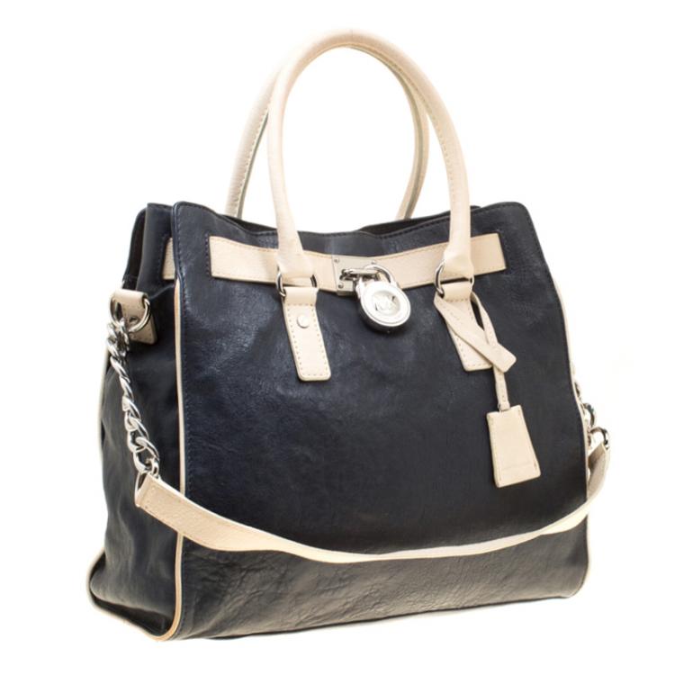 Pre Owned Michael Michael Kors Navy Blue Leather East West Hamilton Tote