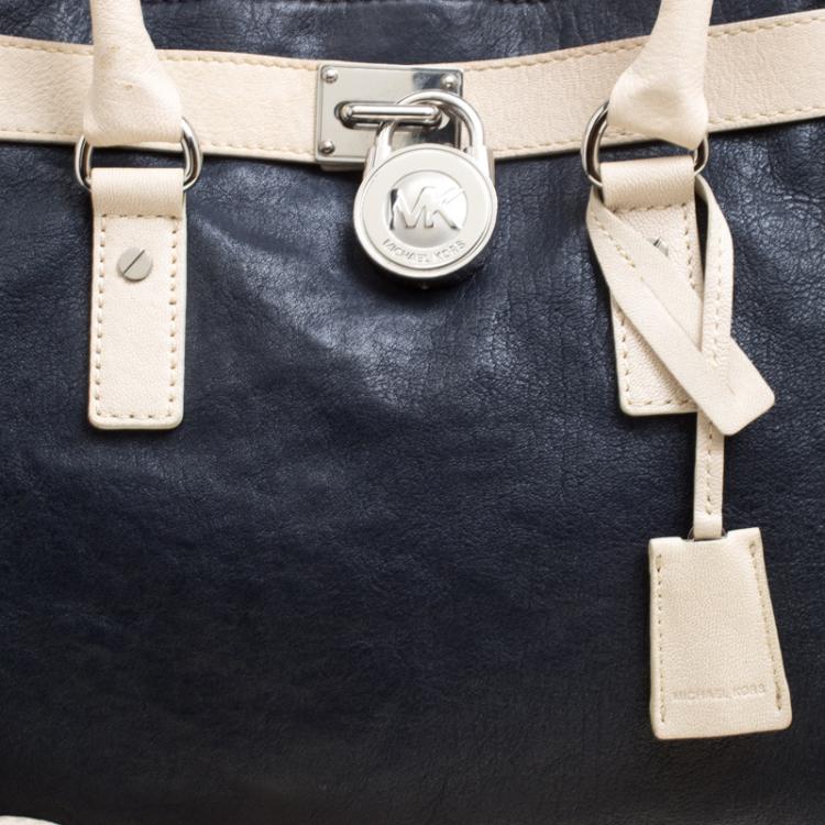 Pre Owned Michael Michael Kors Navy Blue Leather East West Hamilton Tote