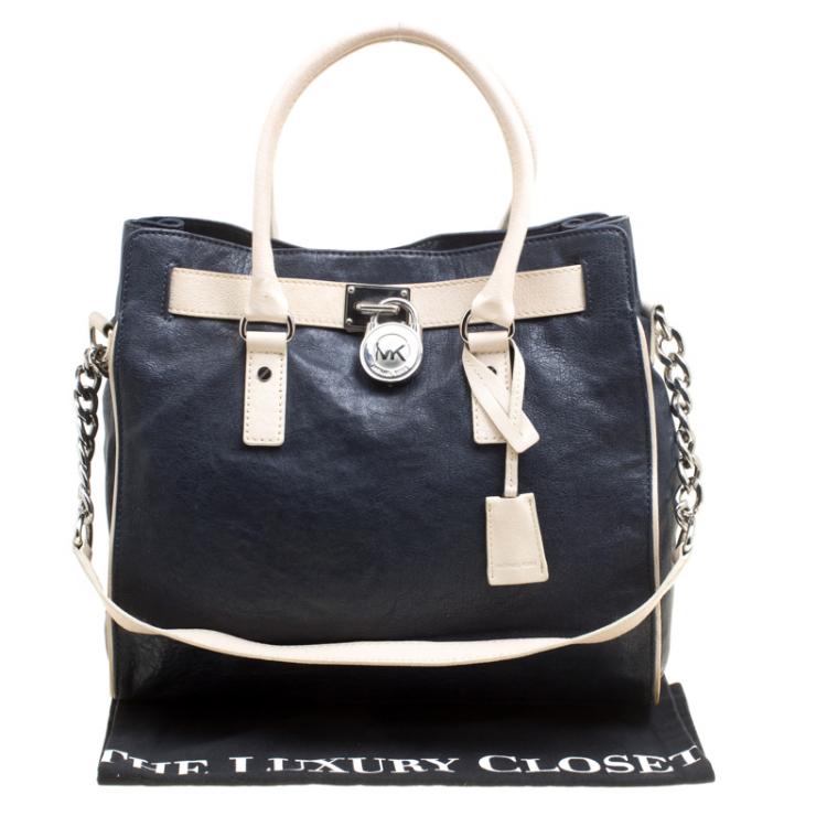 Pre Owned Michael Michael Kors Navy Blue Leather East West Hamilton Tote