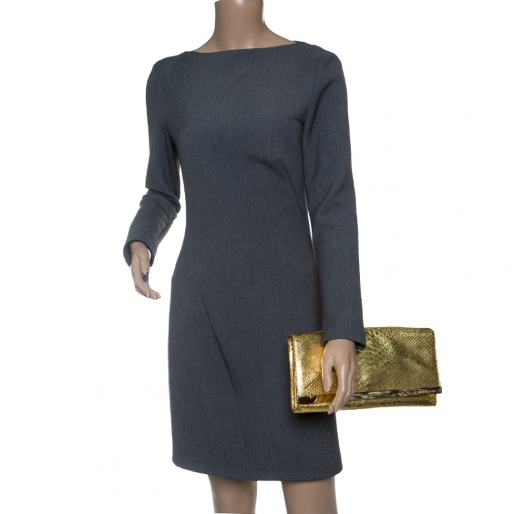Pre Owned Michael Michael Kors Metallic Gold Python Print Leather Tilda Clutch