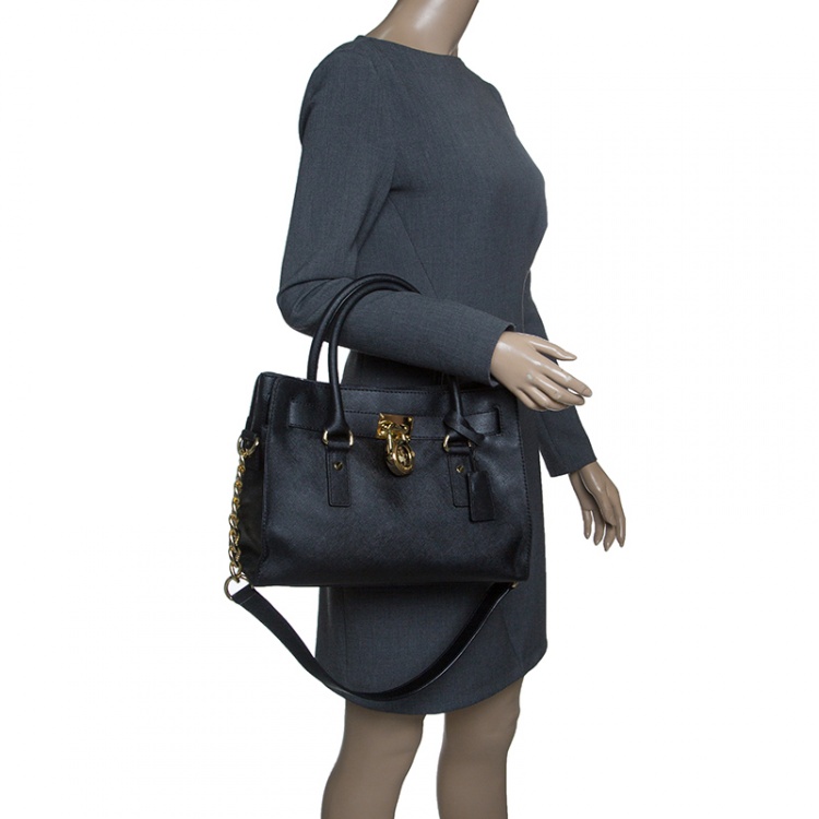 Pre Owned Michael Michael Kors Black Leather Hamilton Tote