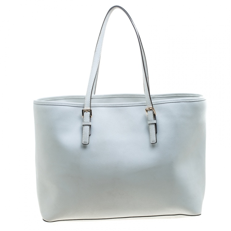 مملوكة مسبقًا Michael Kors White Saffiano Leather Jet Set Travel Tote