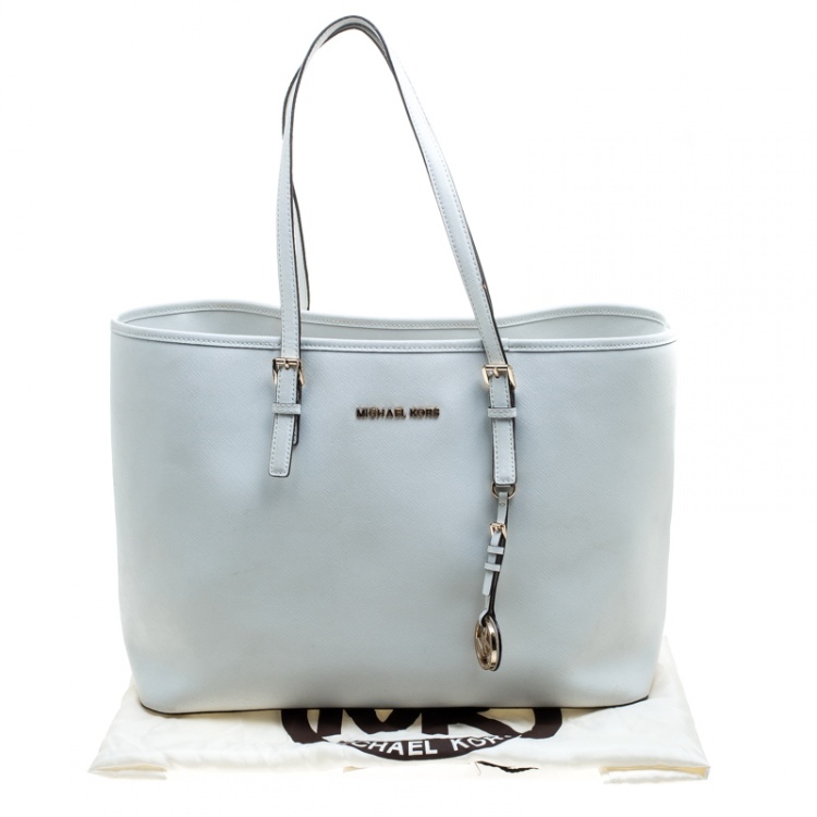 مملوكة مسبقًا Michael Kors White Saffiano Leather Jet Set Travel Tote