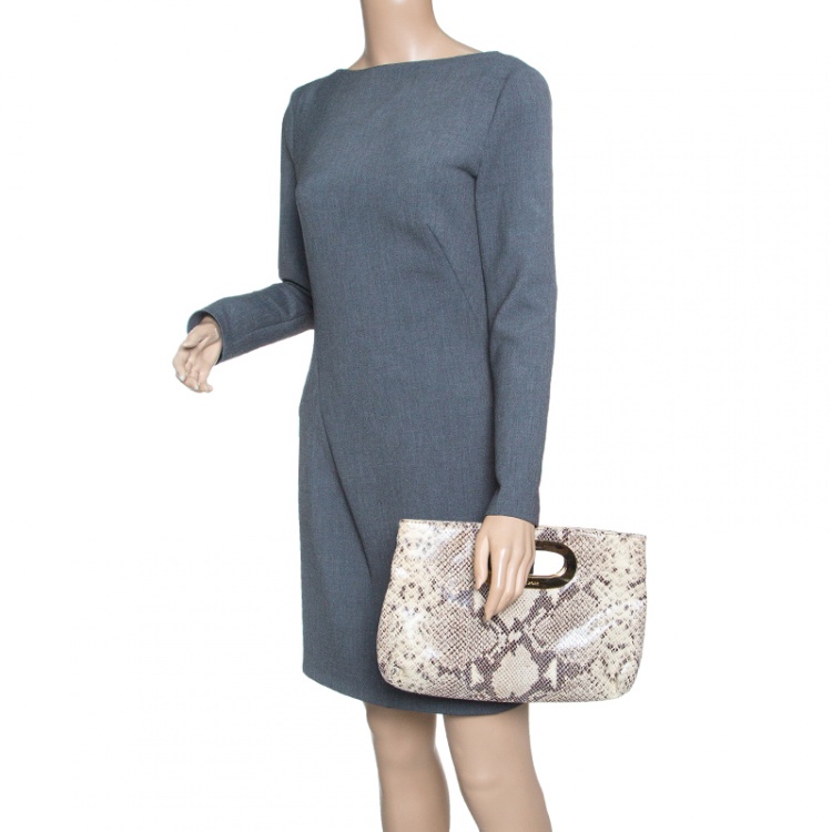 Pre Owned Michael Michael Kors Beige Python Embossed Leather Clutch