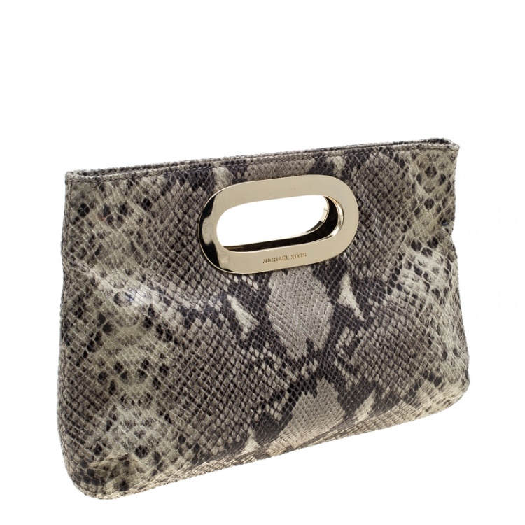 Pre Owned Michael Michael Kors Beige Python Embossed Leather Clutch