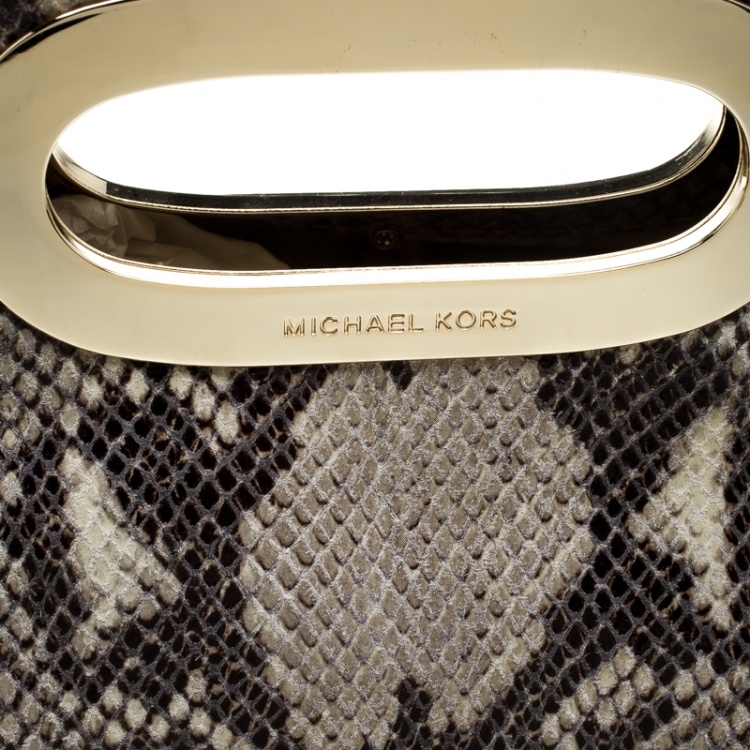 Pre Owned Michael Michael Kors Beige Python Embossed Leather Clutch
