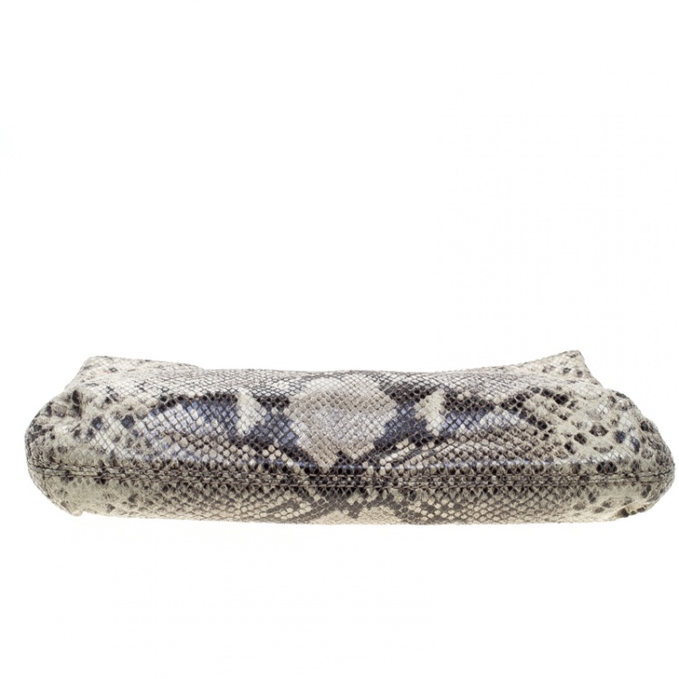 Pre Owned Michael Michael Kors Beige Python Embossed Leather Clutch
