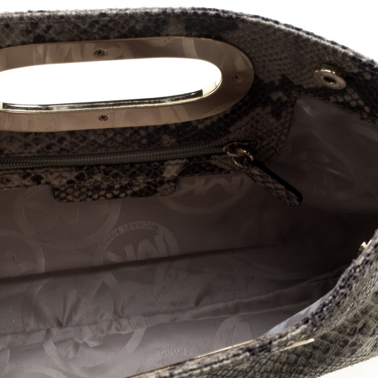 Pre Owned Michael Michael Kors Beige Python Embossed Leather Clutch