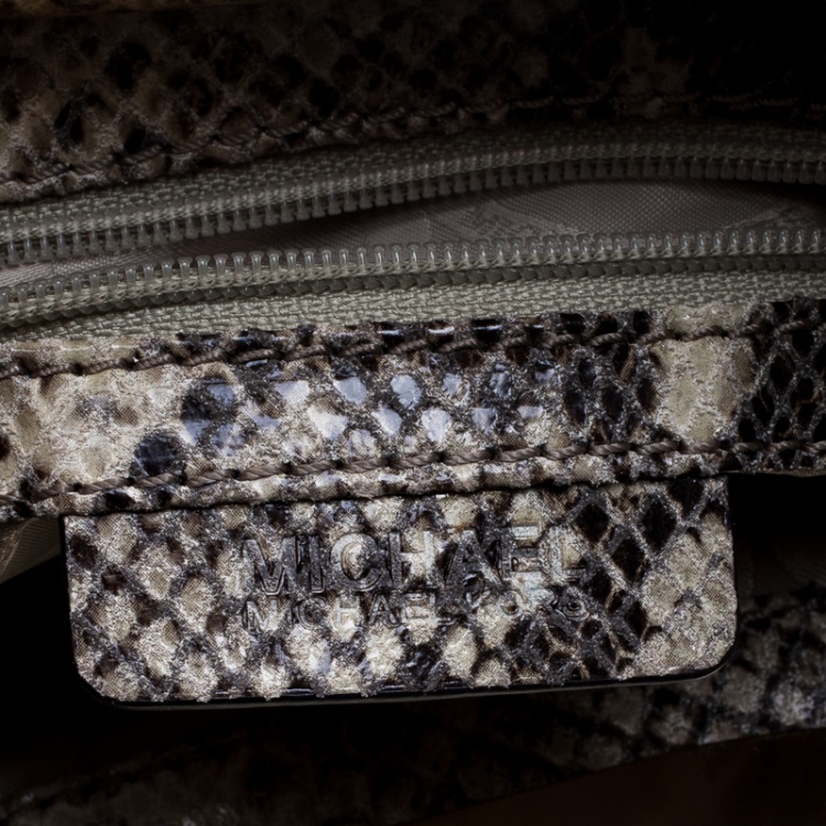 Pre Owned Michael Michael Kors Beige Python Embossed Leather Clutch
