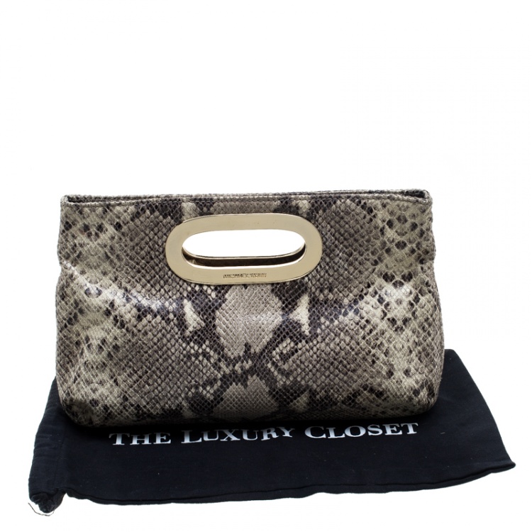 Pre Owned Michael Michael Kors Beige Python Embossed Leather Clutch