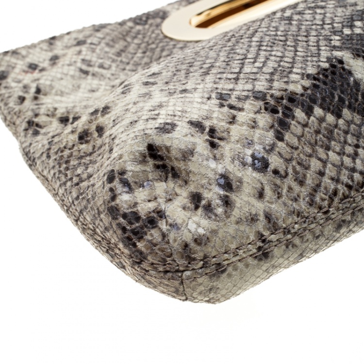 Pre Owned Michael Michael Kors Beige Python Embossed Leather Clutch