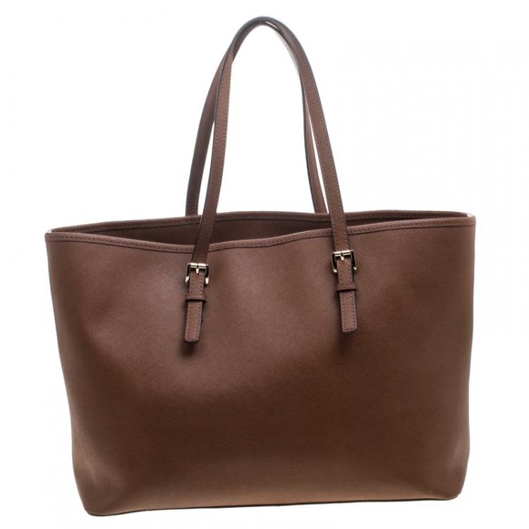 Pre Owned Michael Michael Kors Brown Saffiano Leather Jet Set Tote