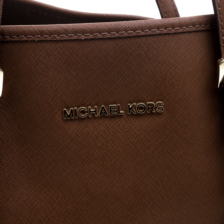 Pre Owned Michael Michael Kors Brown Saffiano Leather Jet Set Tote