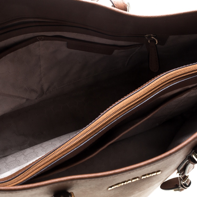 Pre Owned Michael Michael Kors Brown Saffiano Leather Jet Set Tote