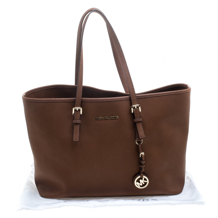 Pre Owned Michael Michael Kors Brown Saffiano Leather Jet Set Tote