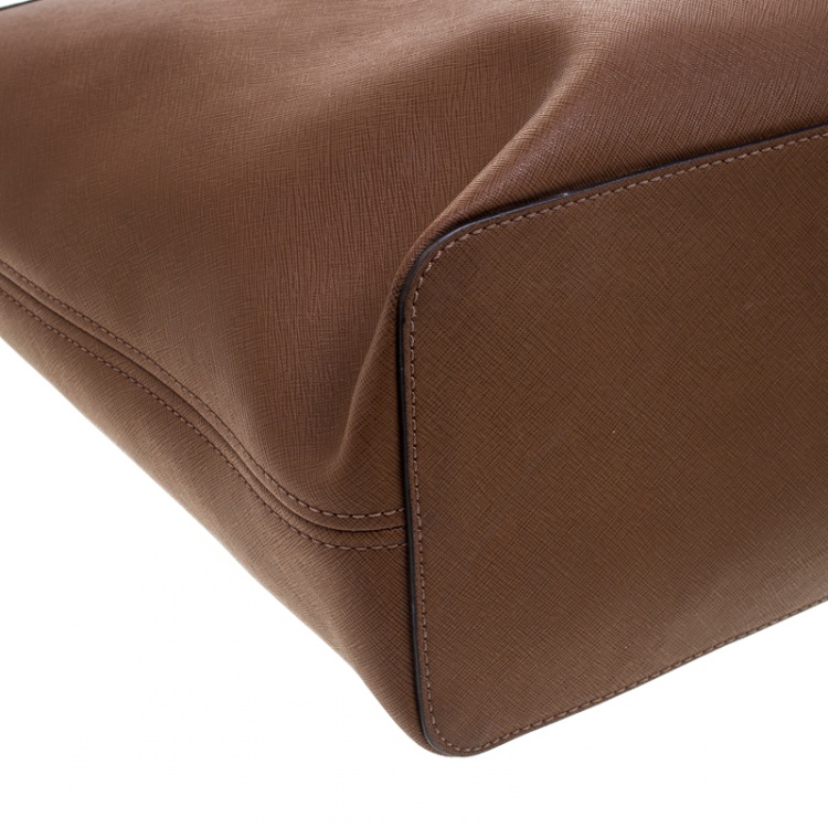 Pre Owned Michael Michael Kors Brown Saffiano Leather Jet Set Tote