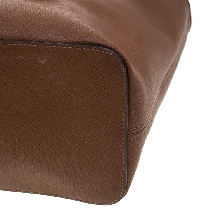 Pre Owned Michael Michael Kors Brown Saffiano Leather Jet Set Tote