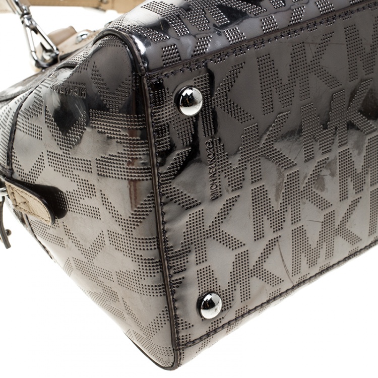 Pre Owned Michael Michael Kors Metallic Grey Mirror Signature Leather Satchel