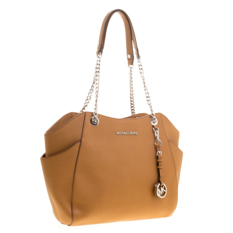Pre Owned Michael Michael Kors Brown Saffiano Leather Jet Set Travel Shoulder Bag