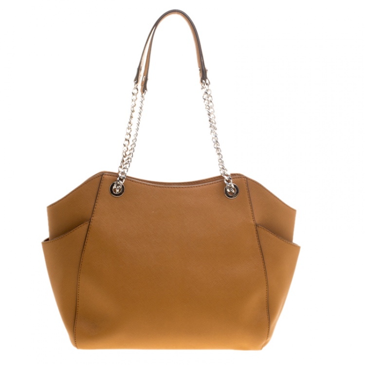 Pre Owned Michael Michael Kors Brown Saffiano Leather Jet Set Travel Shoulder Bag