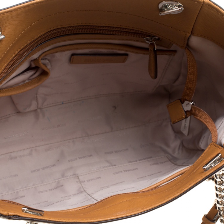 Pre Owned Michael Michael Kors Brown Saffiano Leather Jet Set Travel Shoulder Bag