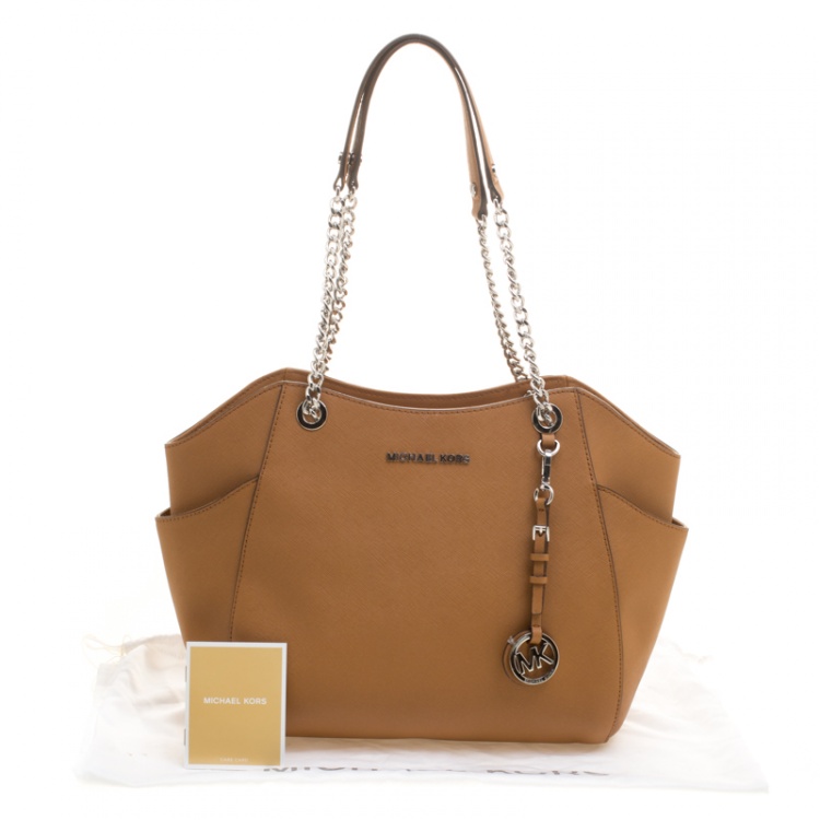 Pre Owned Michael Michael Kors Brown Saffiano Leather Jet Set Travel Shoulder Bag