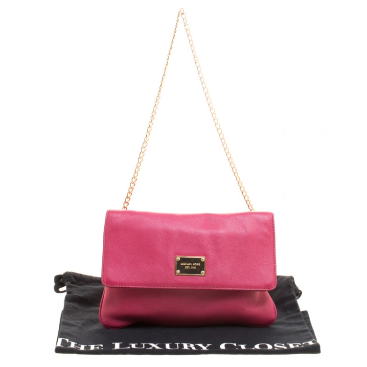 Pre Owned Michael Michael Kors Pink Leather Chain Clutch