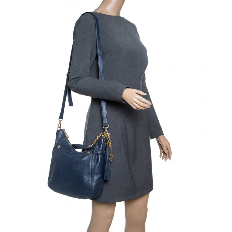 Pre Owned Michael Michael Kors Navy Blue Leather Hobo