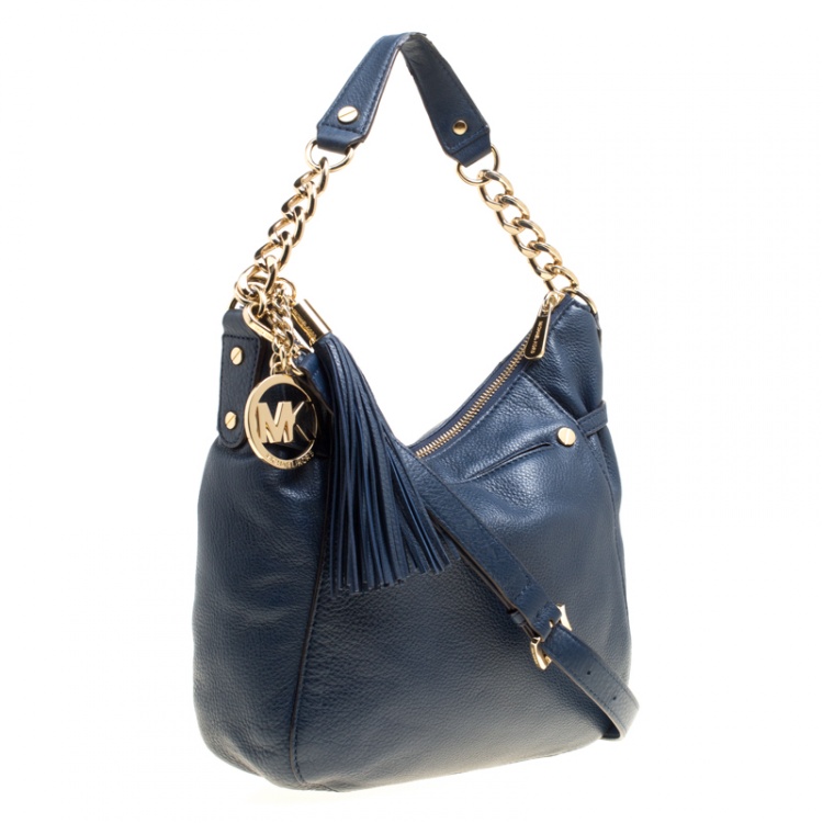 Pre Owned Michael Michael Kors Navy Blue Leather Hobo