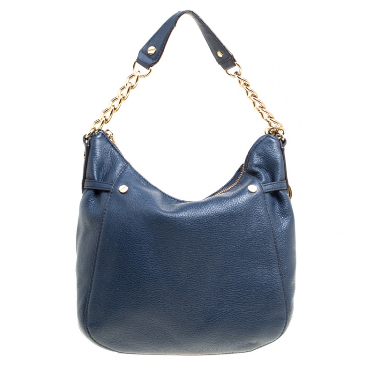 Pre Owned Michael Michael Kors Navy Blue Leather Hobo