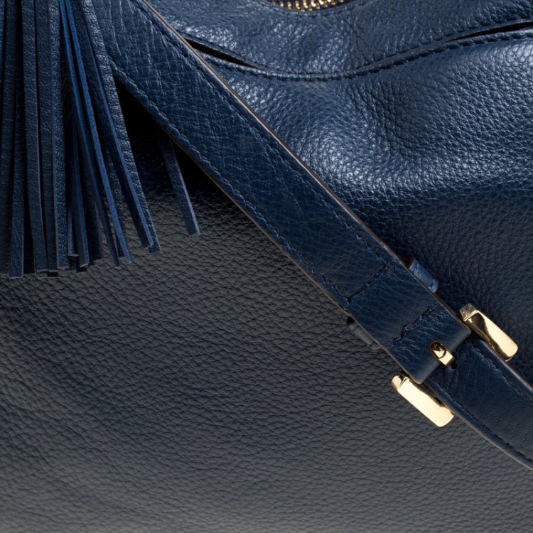 Pre Owned Michael Michael Kors Navy Blue Leather Hobo