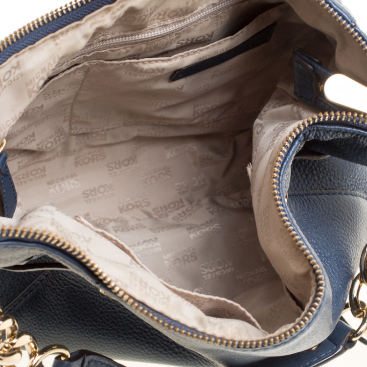 Pre Owned Michael Michael Kors Navy Blue Leather Hobo