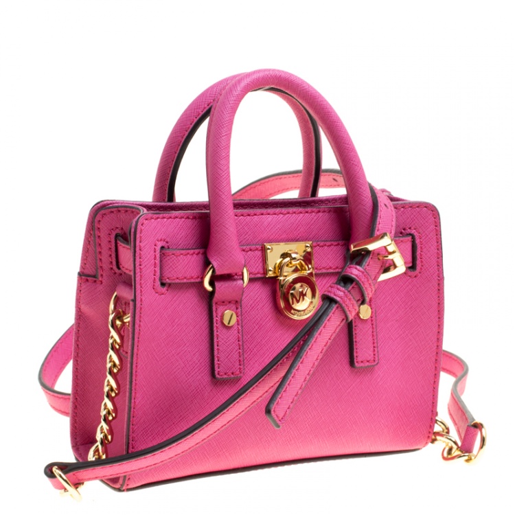 Pre Owned Michael Michael Kors Hot Pink Saffiano Leather Mini Hamilton Crossbody Bag