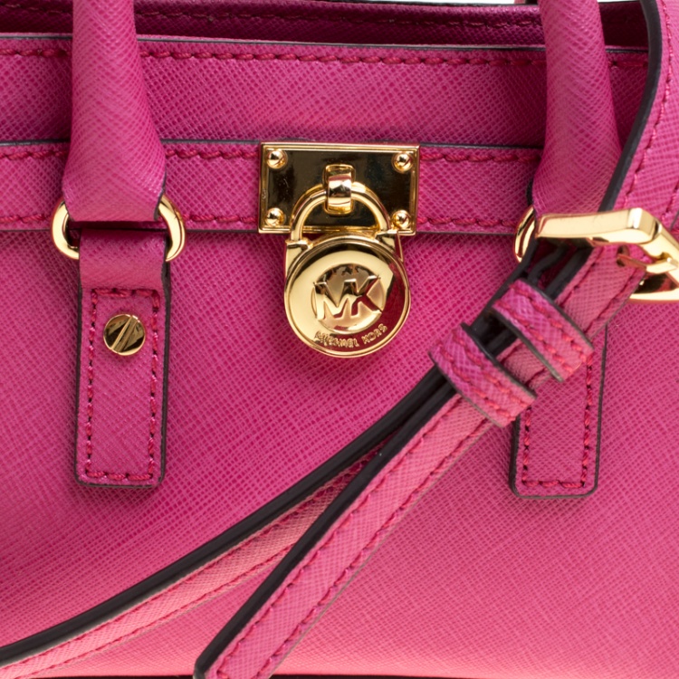 Pre Owned Michael Michael Kors Hot Pink Saffiano Leather Mini Hamilton Crossbody Bag