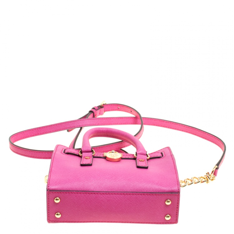Pre Owned Michael Michael Kors Hot Pink Saffiano Leather Mini Hamilton Crossbody Bag