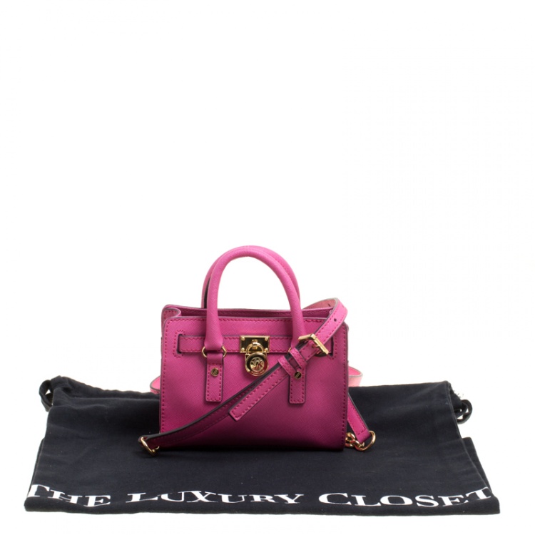 Pre Owned Michael Michael Kors Hot Pink Saffiano Leather Mini Hamilton Crossbody Bag