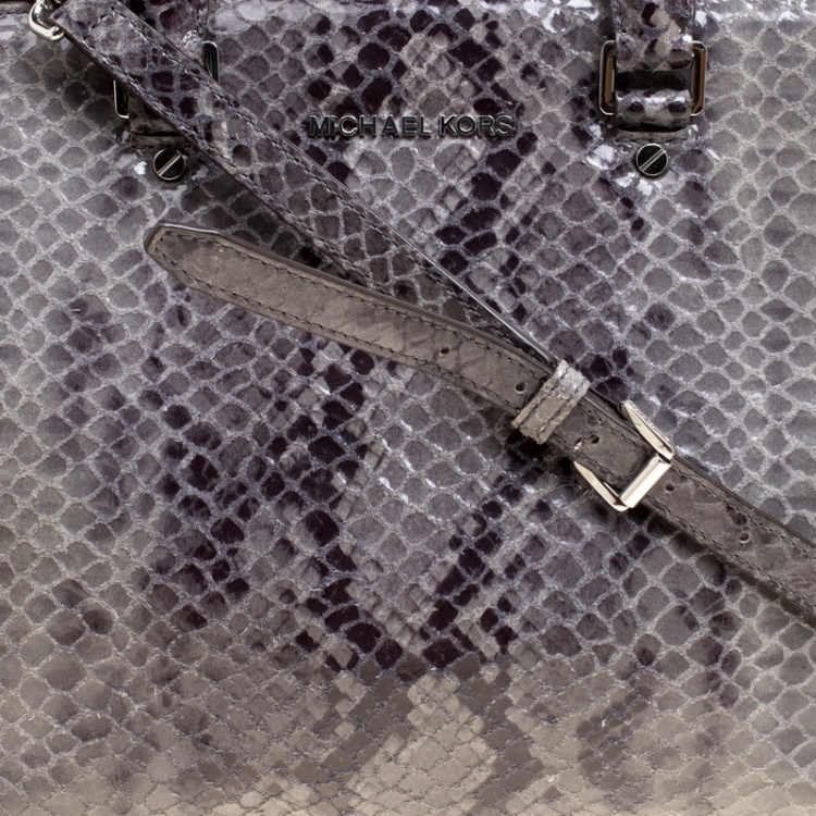 Pre Owned Michael Michael Kors Grey Snake Embossed Leather Medium Selma Tote
