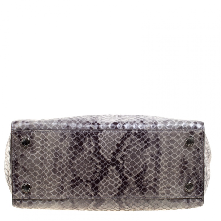 Pre Owned Michael Michael Kors Grey Snake Embossed Leather Medium Selma Tote