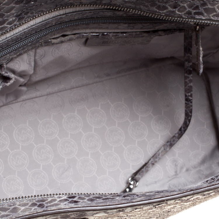 Pre Owned Michael Michael Kors Grey Snake Embossed Leather Medium Selma Tote