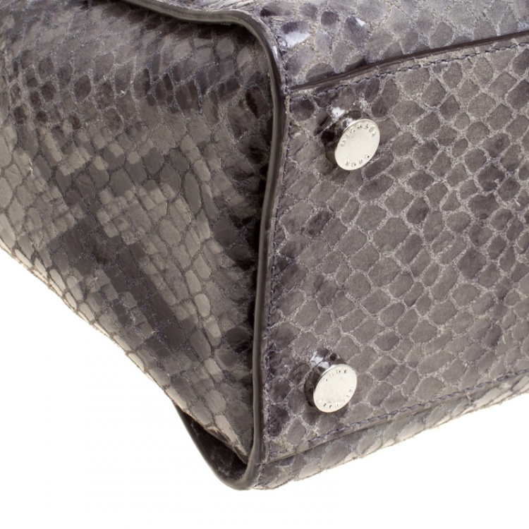Pre Owned Michael Michael Kors Grey Snake Embossed Leather Medium Selma Tote