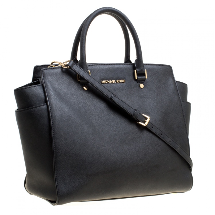 Pre Owned Michael Michael Kors Black Saffiano Leather Medium Selma Tote